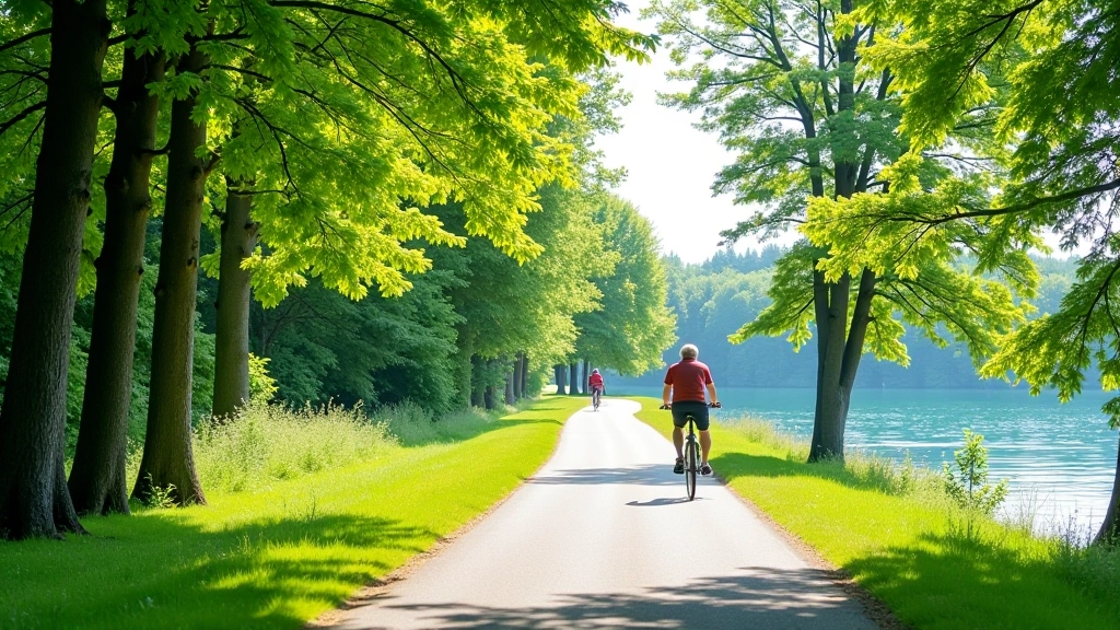 Senioriem draudzīgs velošosejas maršruts pa Lielupes krastu ar skaidru zilu upi un ozoliem apkārt